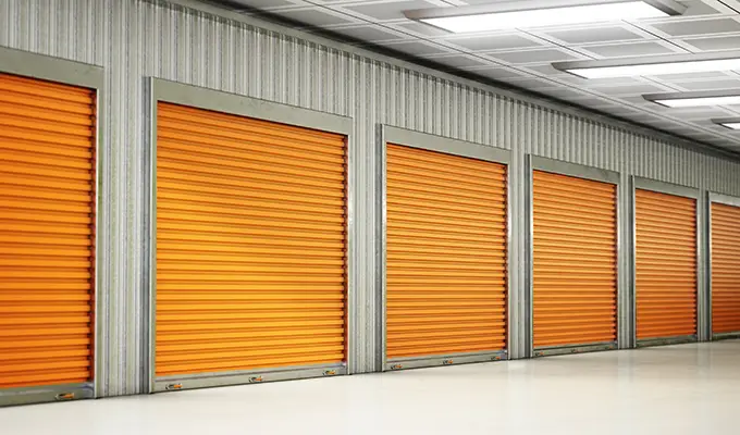 Self storage units with closed doors